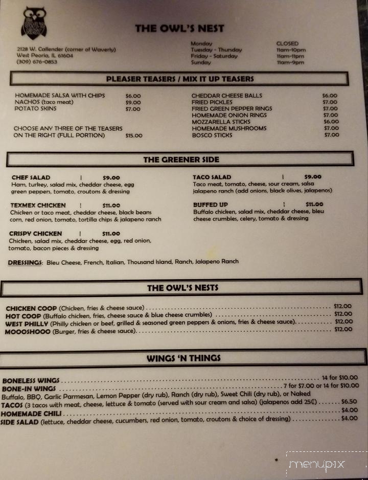Owls Nest - West Peoria, IL menu_pic