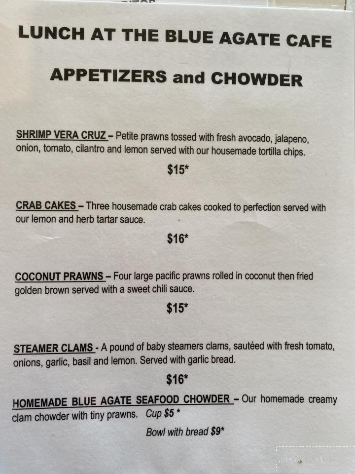 Blue Agate Cafe - Oceanside, OR menu_pic