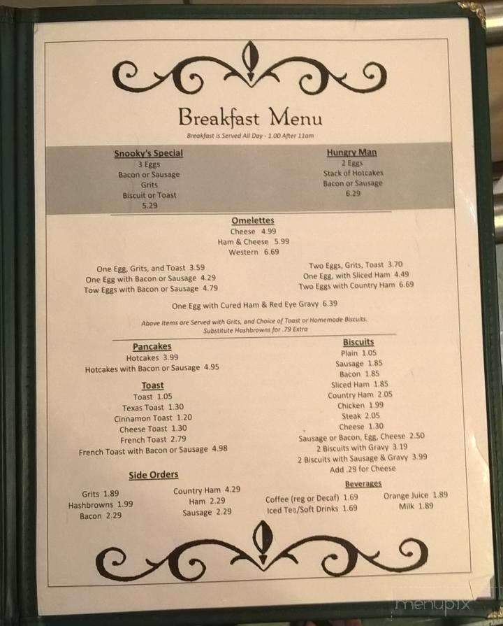 Snooky's - Lumpkin, GA menu_pic