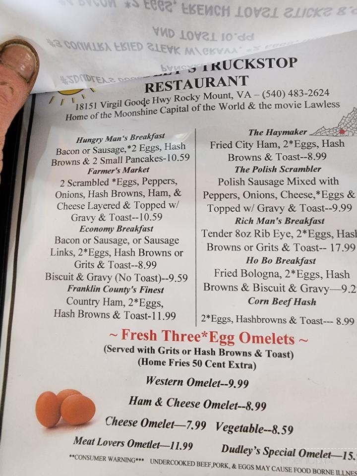 Dudley's Truck Stop - Rocky Mount, VA menu_pic