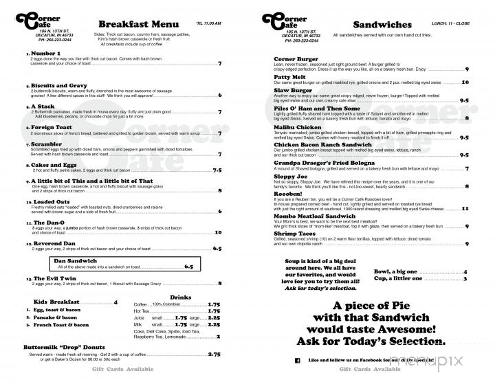 Corner Cafe - Decatur, IN menu_pic