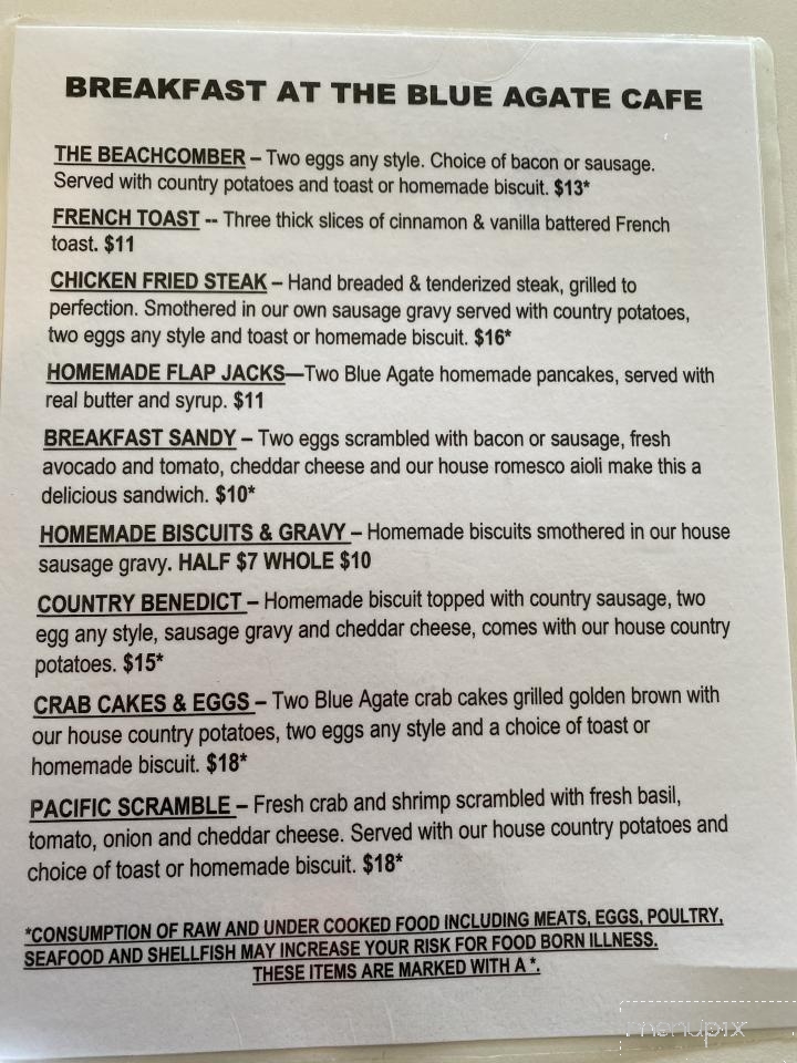 Blue Agate Cafe - Oceanside, OR menu_pic