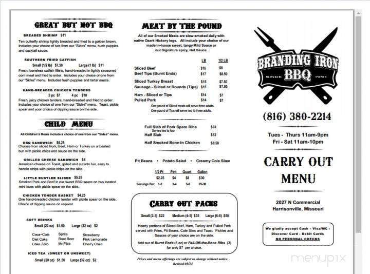 Branding Iron Barbeque - Harrisonville, MO menu_pic