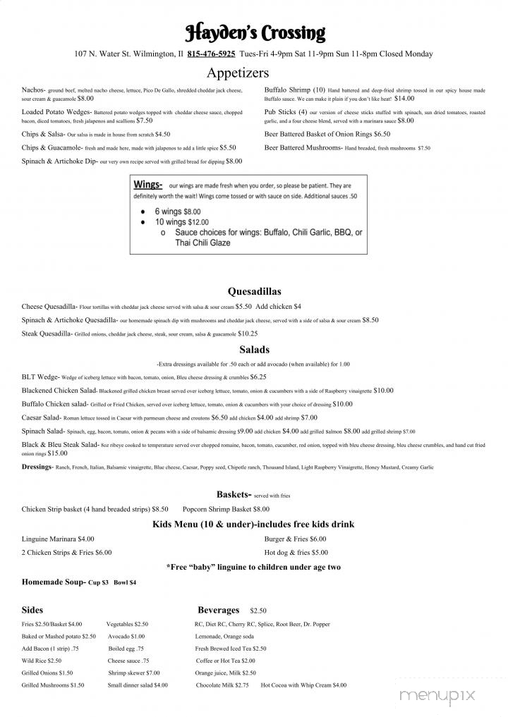 Haydens Crossing - Wilmington, IL menu_pic