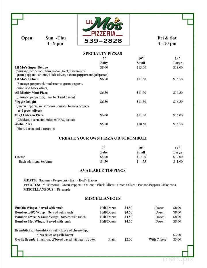 Lil Mo's Pizzeria - Clayton, IN menu_pic