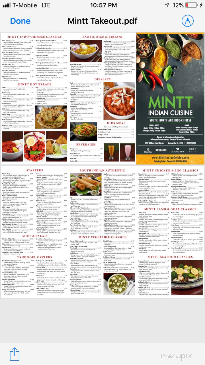 Mintt Indian Cuisine - Monroeville, PA menu_pic
