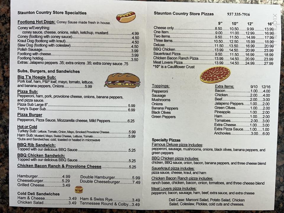 Staunton Country Store - Troy, OH menu_pic