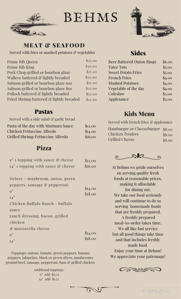 Behm's Restaurant - Celina, OH menu_pic