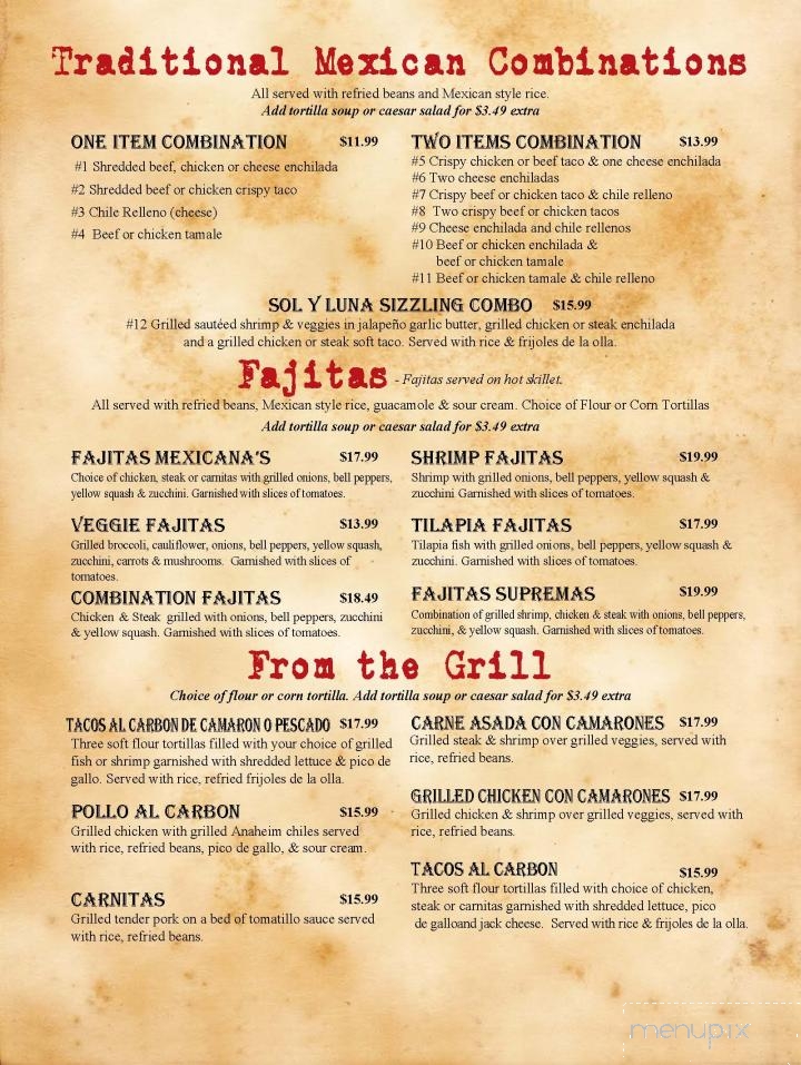 Sol Y Luna Cali Mex - Hendersonville, NC menu_pic
