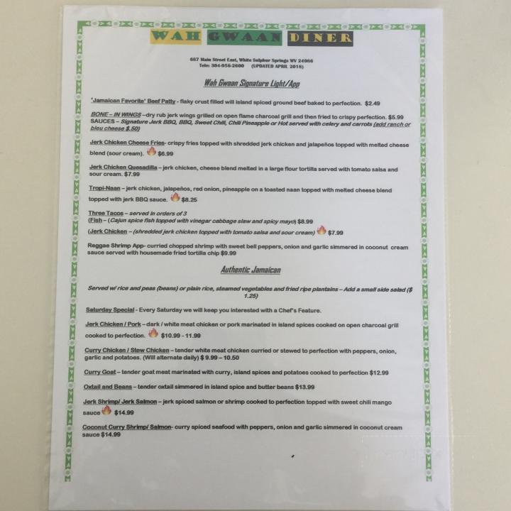 Wah Gwaan Diner - White Sulphur Springs, WV menu_pic