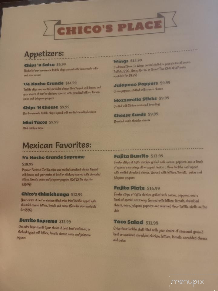 Chico's Place - Onamia, MN menu_pic