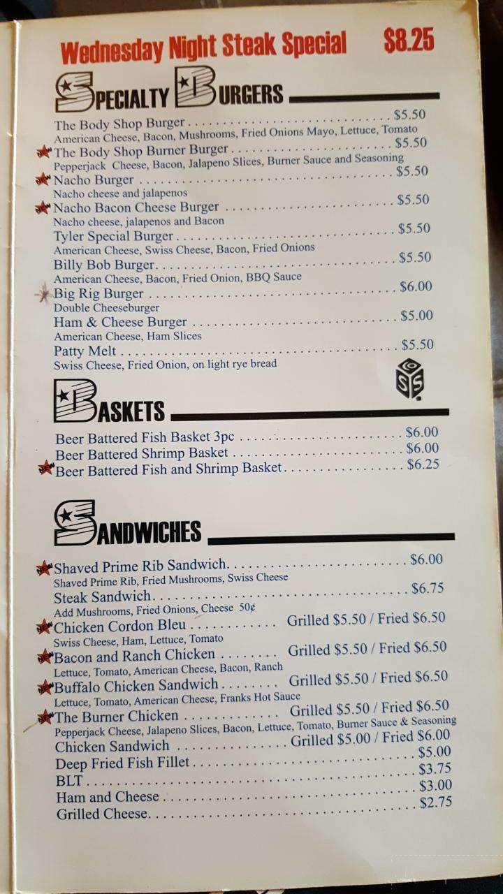 Body Shop Bar & Grill - New Lisbon, WI menu_pic