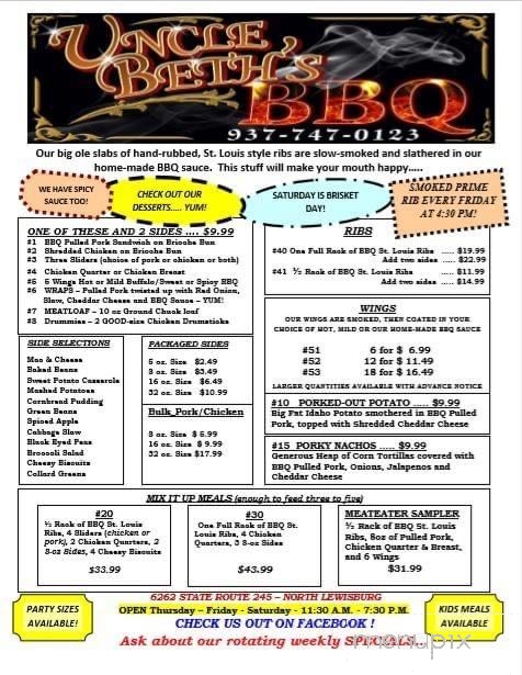 Uncle Beth's BBQ - North Lewisburg, OH menu_pic