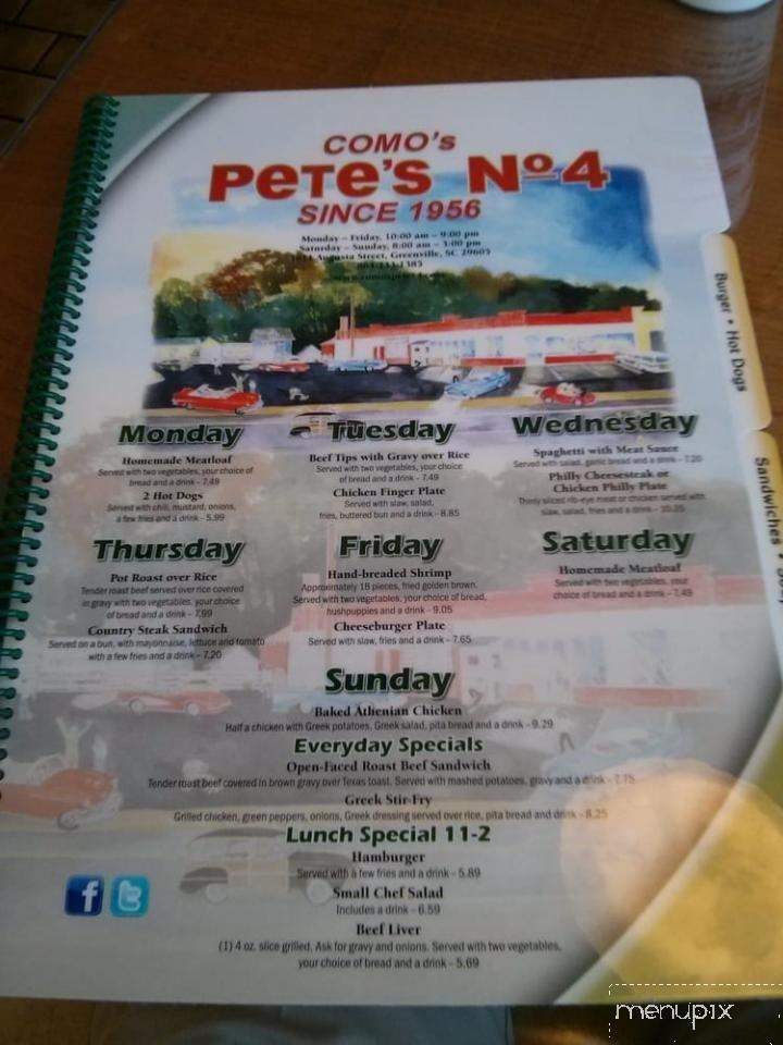Como's Pete's - Greenville, SC menu_pic