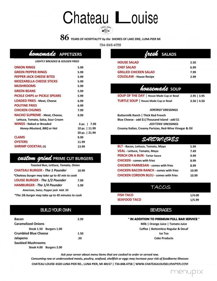 Chateau Louise Restaurant - Luna Pier, MI menu_pic