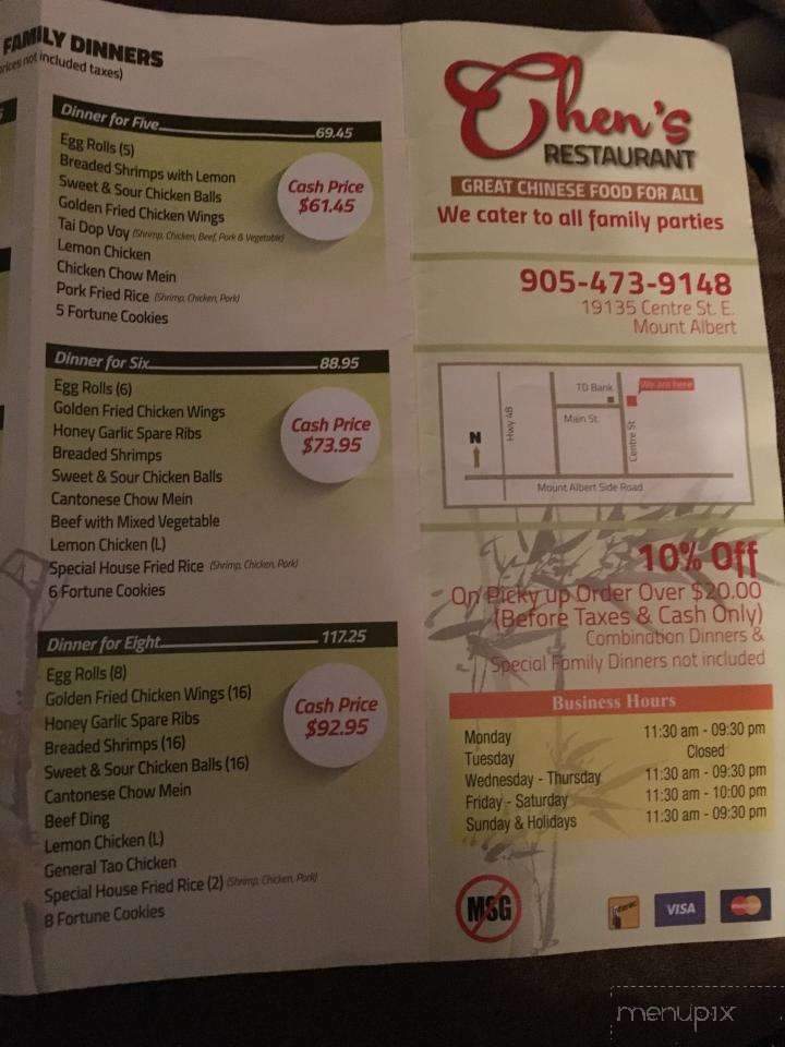 Chen's Restaurant - Mount Albert, ON menu_pic