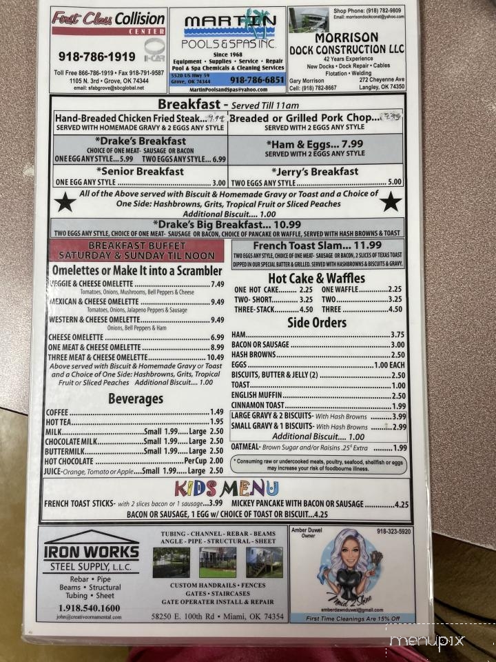 Drake's Restaurant - Grove, OK menu_pic