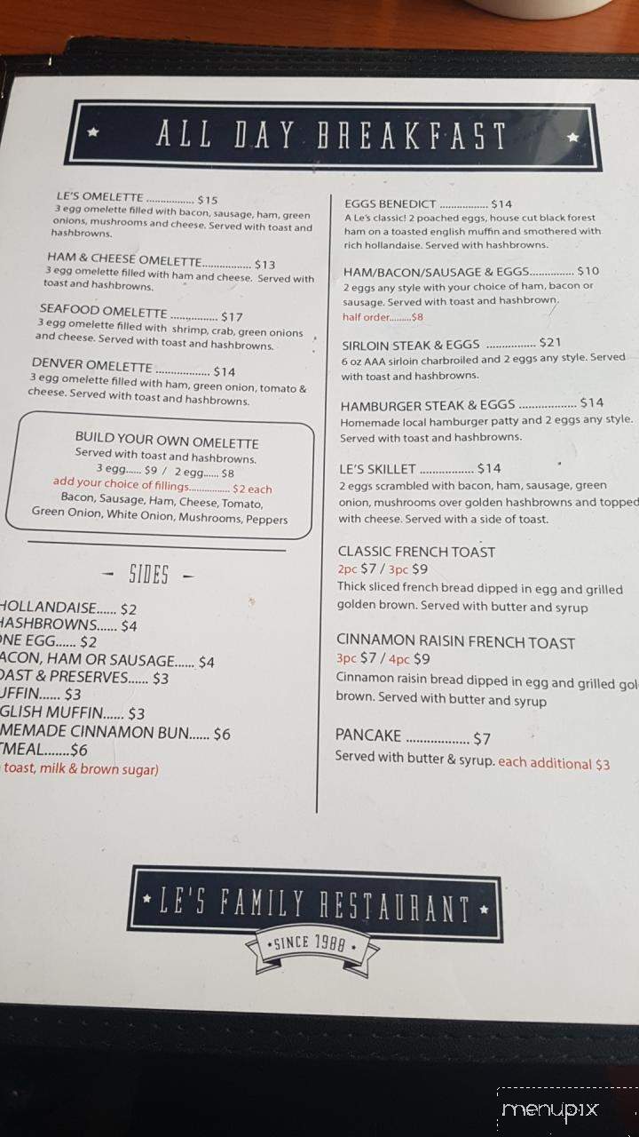 Le's Family Restaurant - Dawson Creek, BC menu_pic