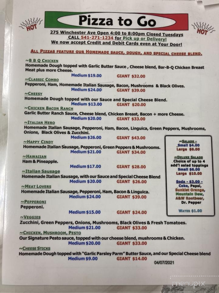 Pizza To Go - Reedsport, OR menu_pic