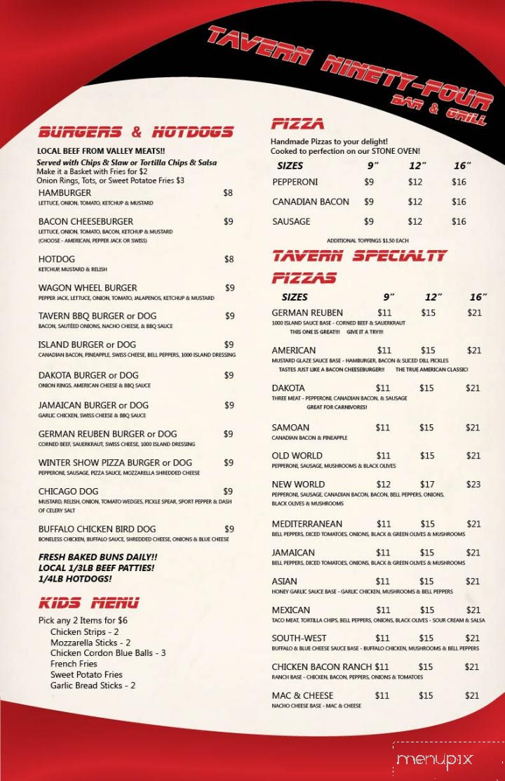 Tavern 94 - Valley City, ND menu_pic
