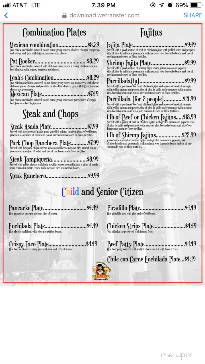 Leah's Mexican Restaurant - Converse, TX menu_pic