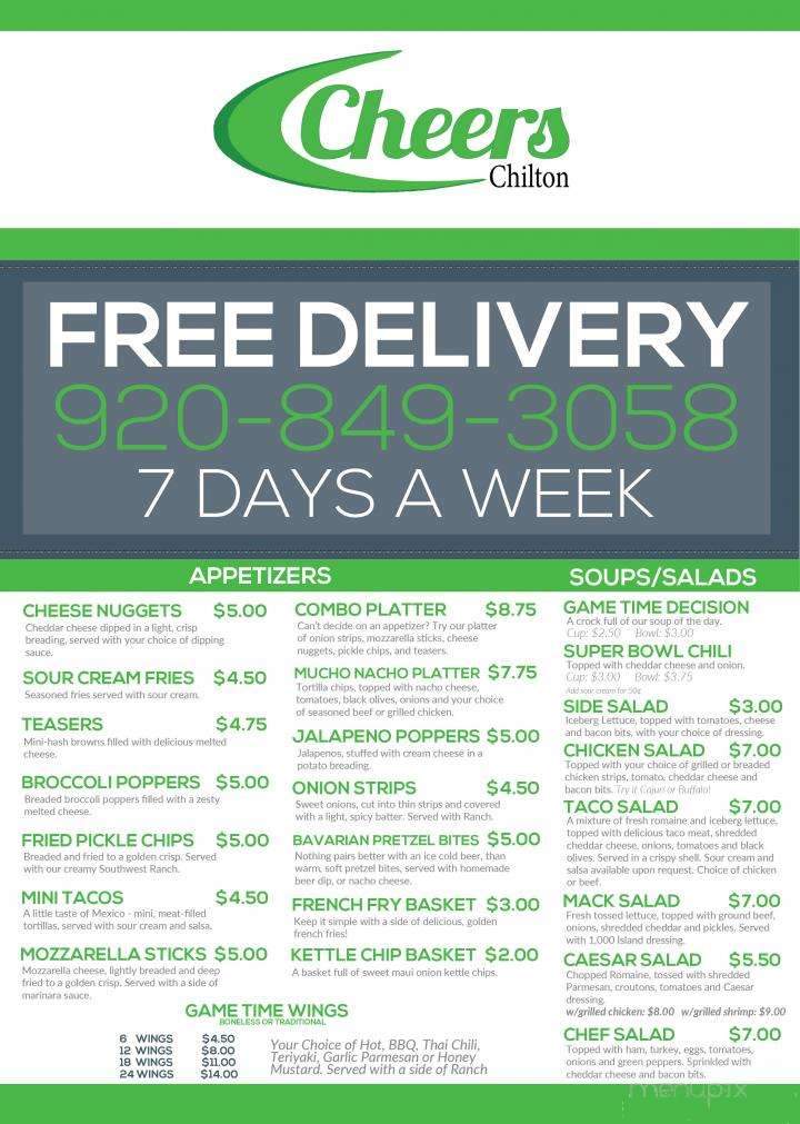 Cheers - Chilton, WI menu_pic