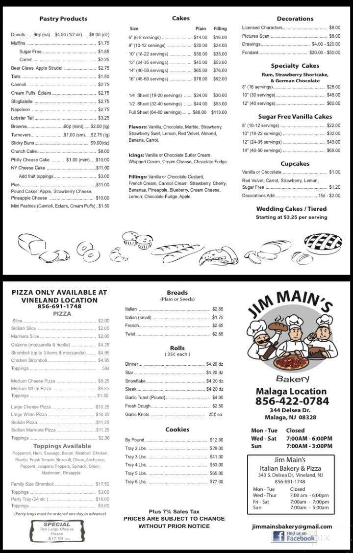Jim Main's Bakery - Vineland, NJ menu_pic