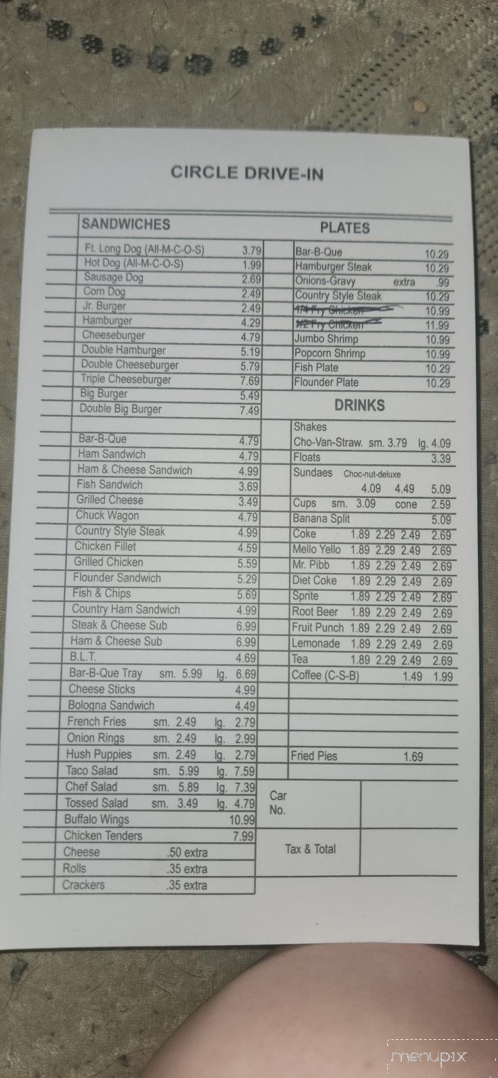 Circle Drive In - Eden, NC menu_pic