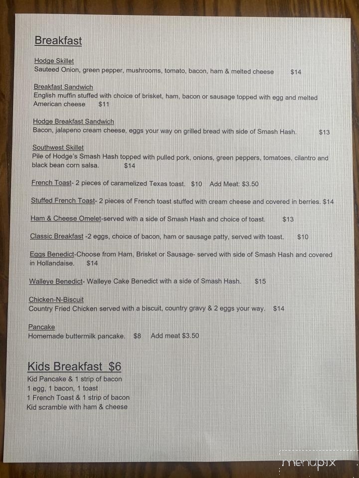 The Hodge Lodge - Center City, MN menu_pic
