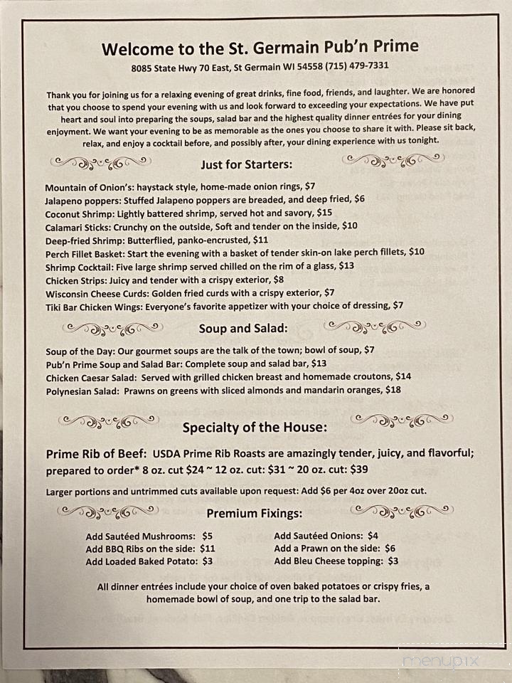 Pub N' Prime - Saint Germain, WI menu_pic