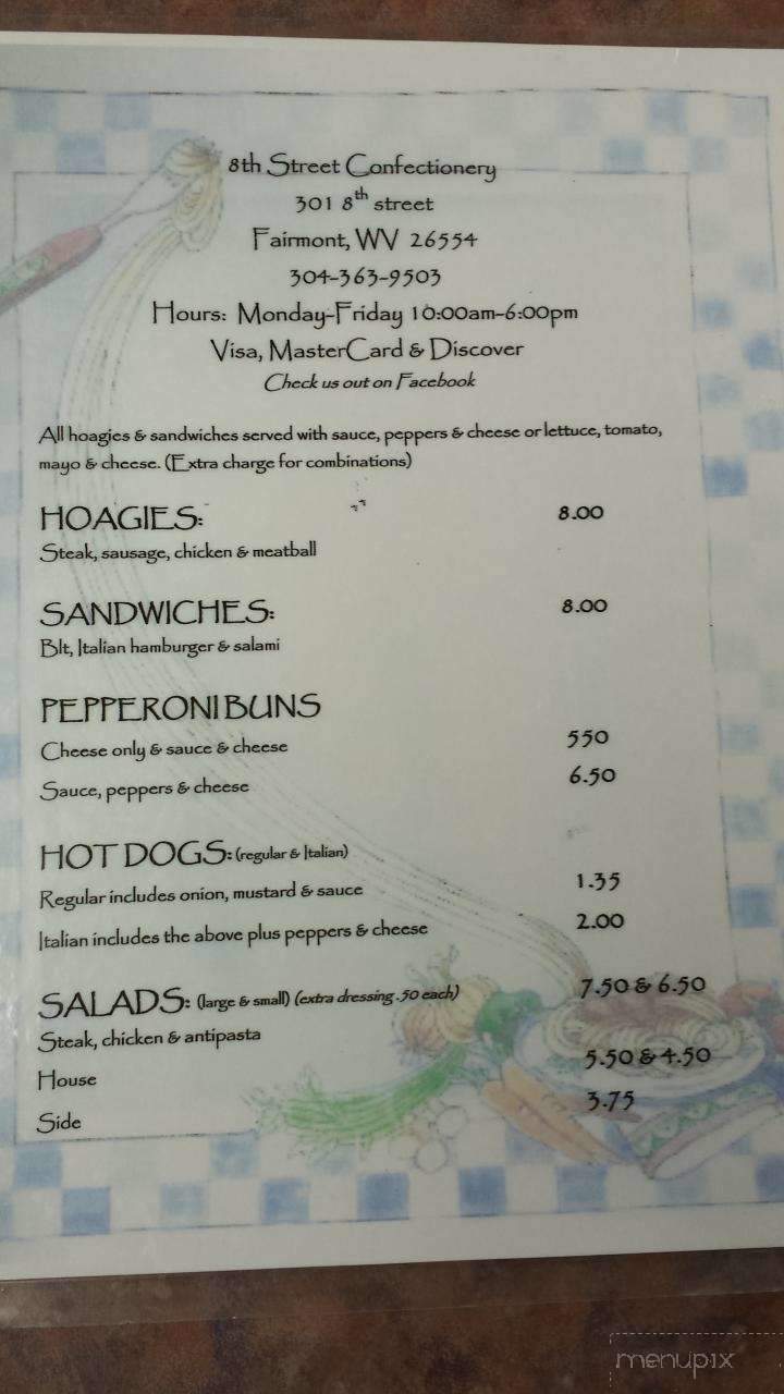 Eighth Street Confectionery - Fairmont, WV menu_pic