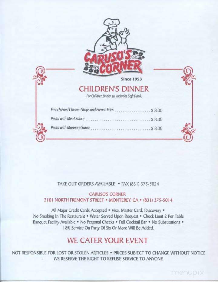 Caruso's Corner Restaurant - Monterey, CA menu_pic