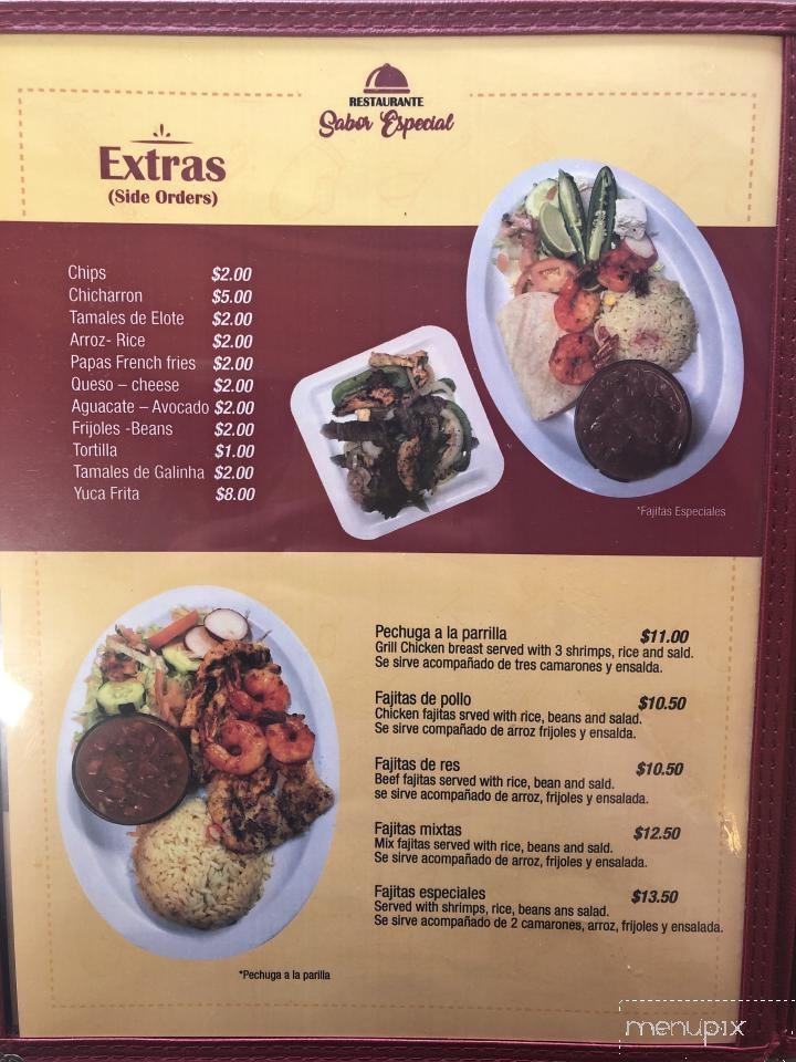 Restaurante Sabor Especial - Chelsea, MA menu_pic