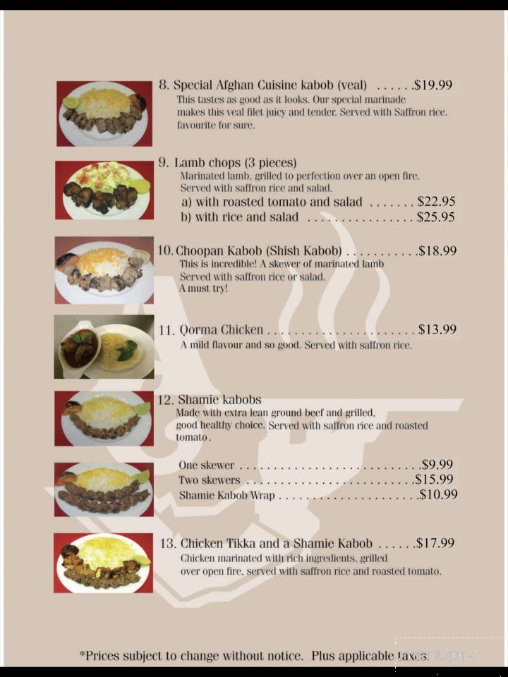 Afghan Cuisine - Regina, SK menu_pic