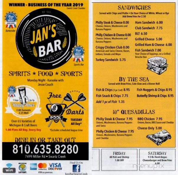 Jan's Bar - Swartz Creek, MI menu_pic