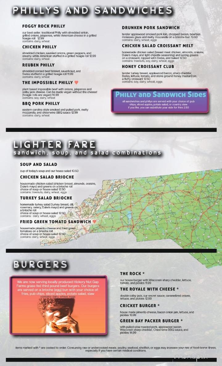 Foggy Rock Eatery Pub - Blowing Rock, NC menu_pic