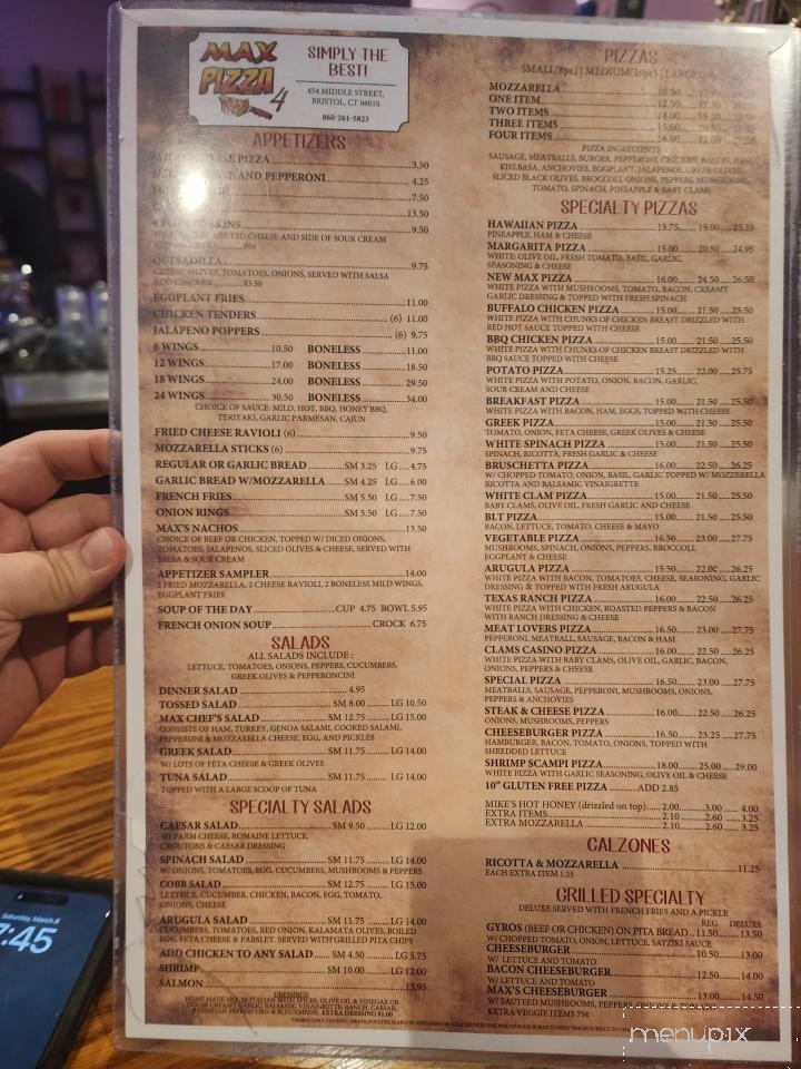 Max Pizza IV - Bristol, CT menu_pic