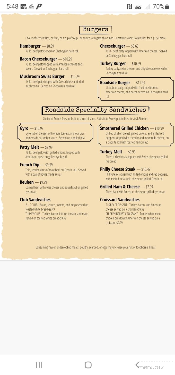 Roadside Bar & Grill - Plymouth, WI menu_pic
