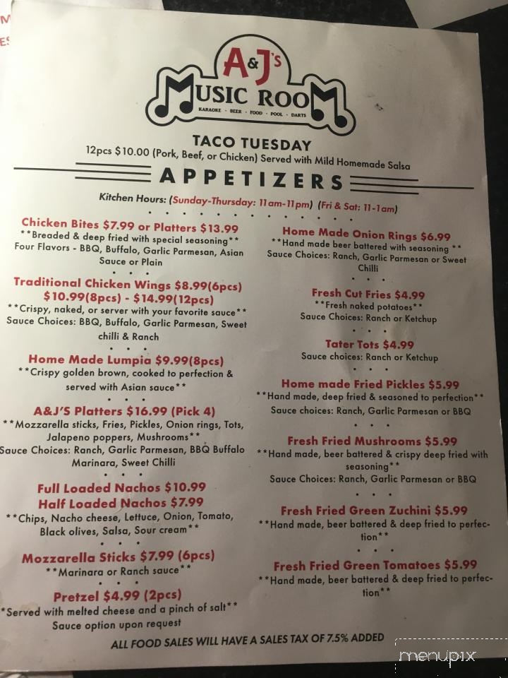 A&J's Music Room - Wichita, KS menu_pic