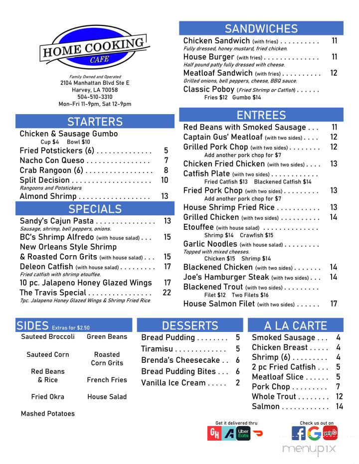 Home Cooking Cafe - Harvey, LA menu_pic