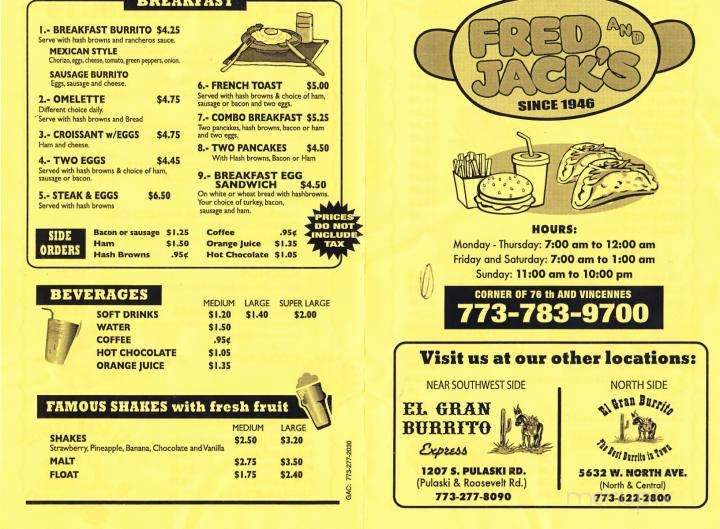 Fred & Jack's - Chicago, IL menu_pic