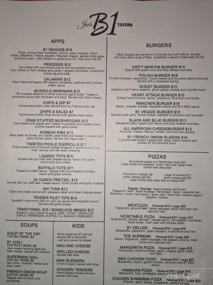 Joe's B1 Tavern - Keego Harbor, MI menu_pic