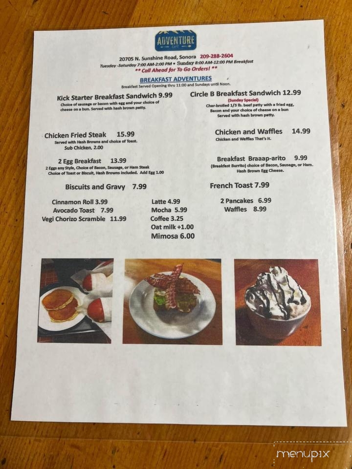 The Adventure Cafe - Sonora, CA menu_pic