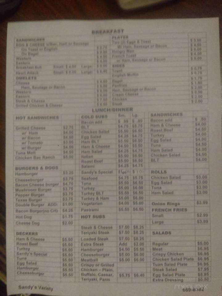 Sandy's Variety Store & Sub - Manchester, NH menu_pic
