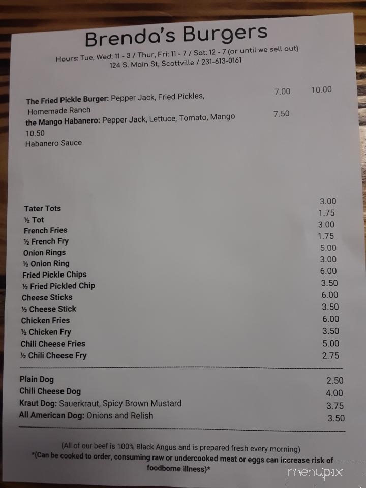 Brenda's Burgers - Scottville, MI menu_pic