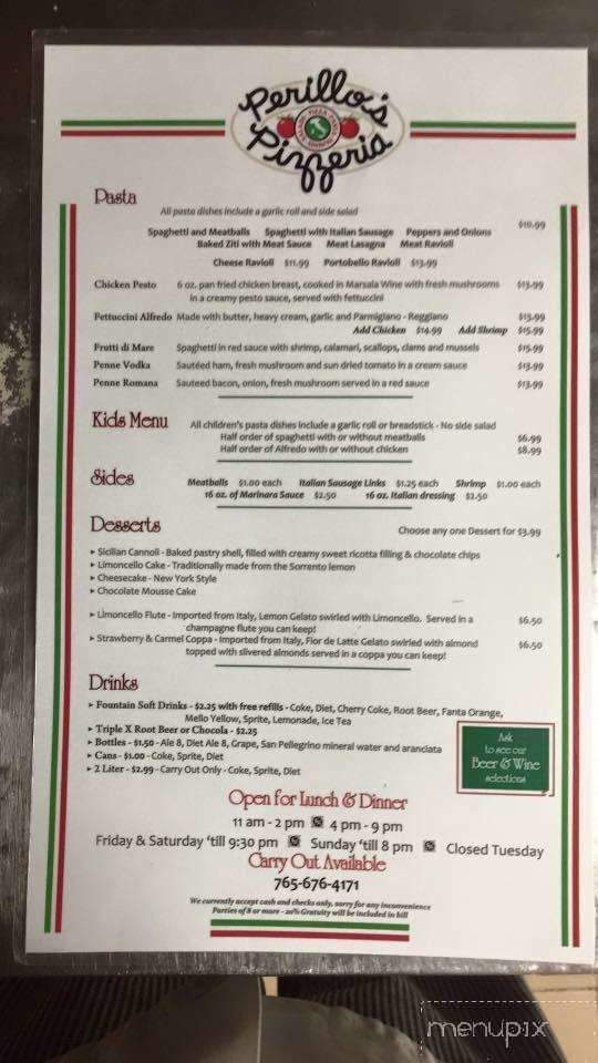 Perillo's Pizzeria - North Salem, IN menu_pic