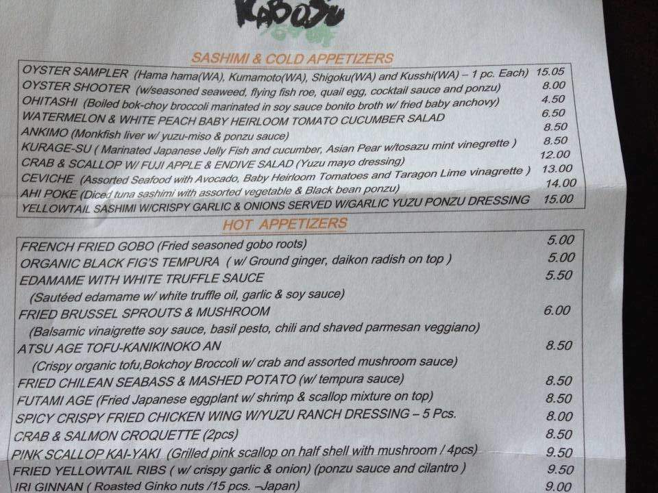 Kabosu Sushi - Toluca lake, CA menu_pic
