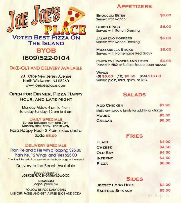 Joe Joe's Place - North Wildwood, NJ menu_pic