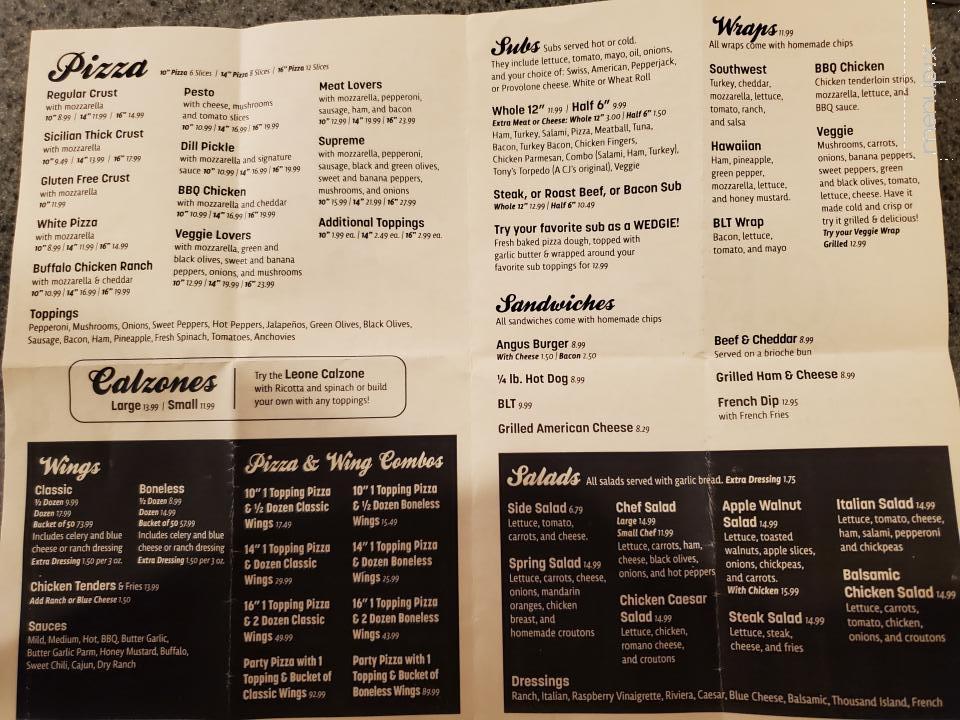 C J's Pizza & Subs - Westfield, NY menu_pic