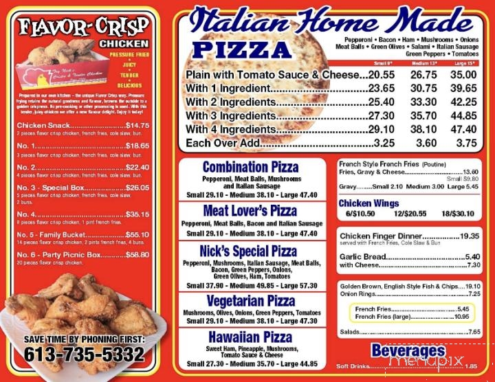 Nick's Chicken House & Pizzeria - Pembroke, ON menu_pic